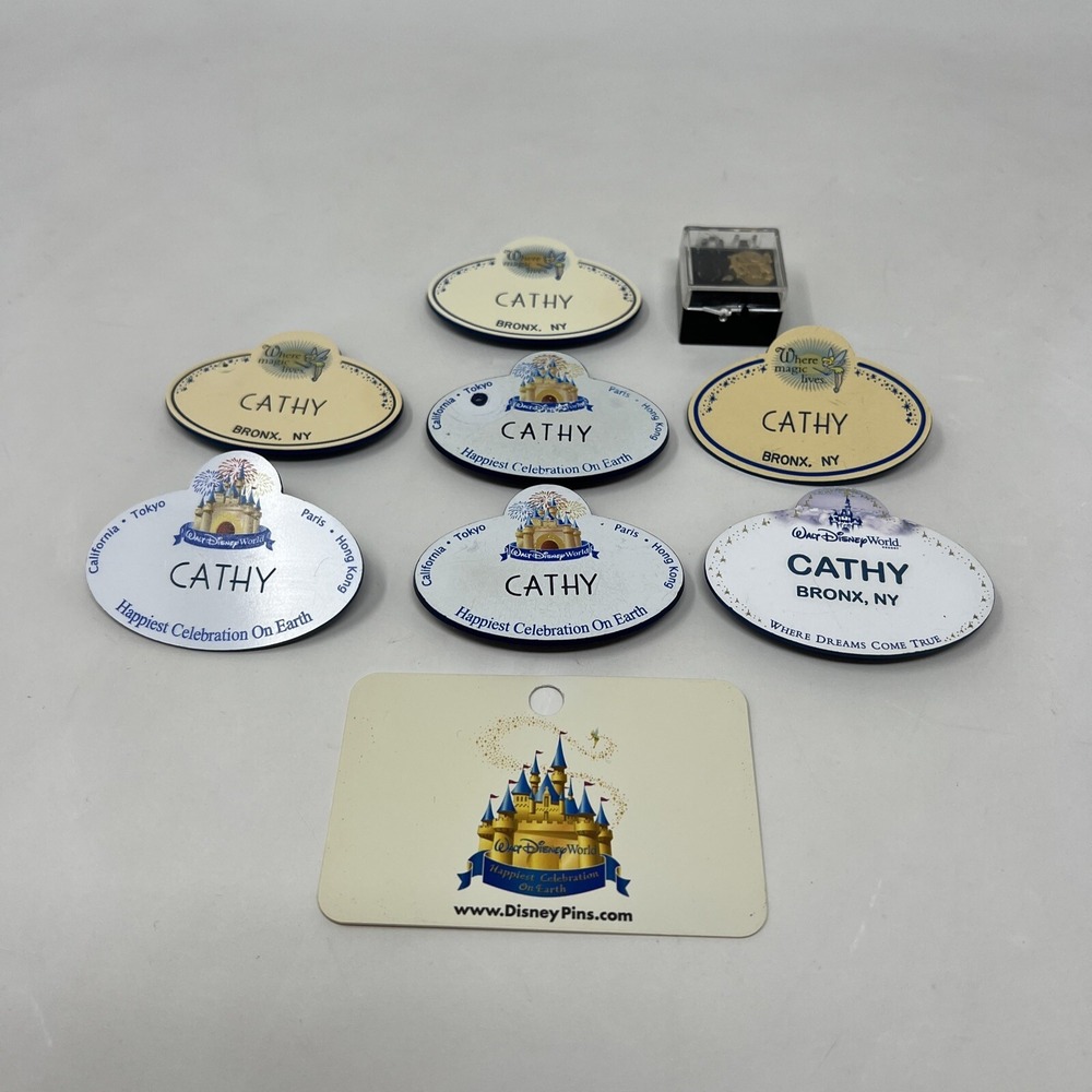 DISNEY CAST MEMBER CATHY NAME TAG BADGES LOT OF 7 READ DESCRIPTION